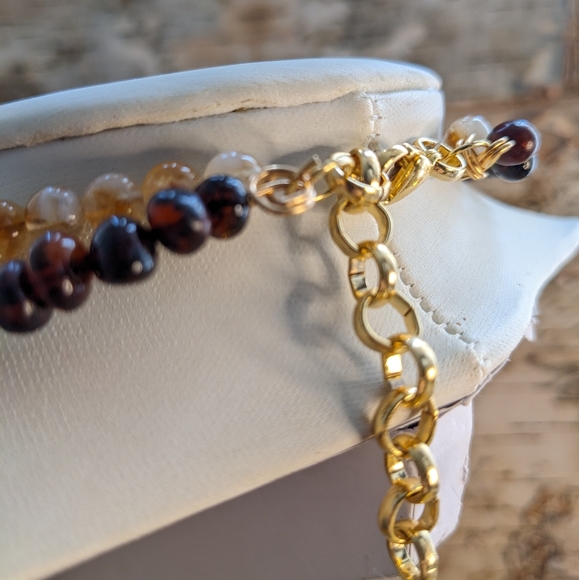 11 Carats Natural Whiskey Citrine & Baltic Amber Two Strand Choker Necklace - Picture 5 of 9